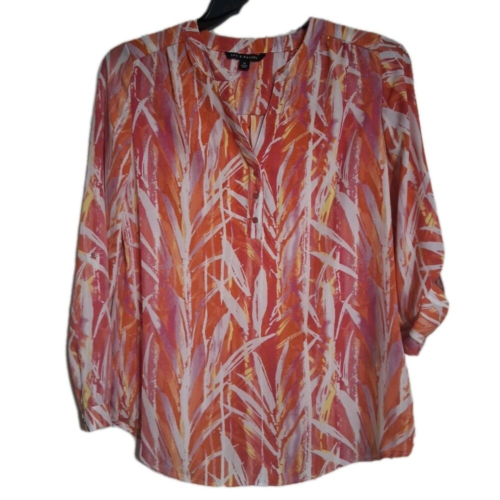Women's Zac & Rachel Long Roll Tab Sleeve Blouse Size M Top